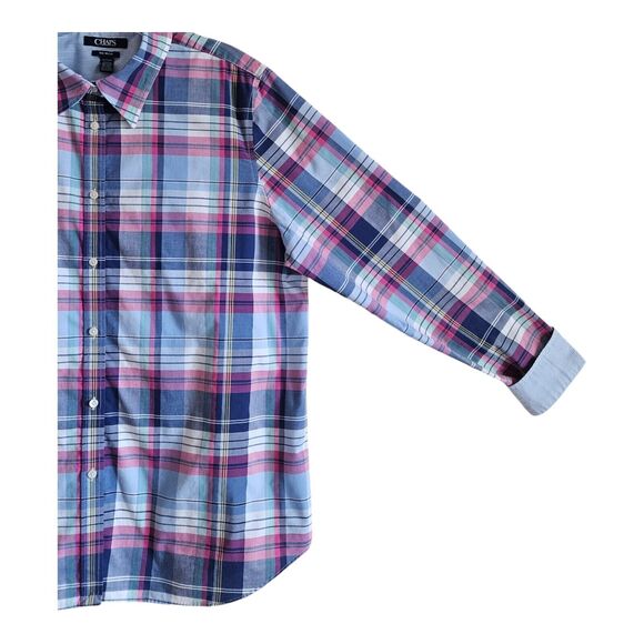 CHAPS by Ralph Lauren Women XL Plaid Striped Contrast Cuff Button Up No Iron 44" - Picture 4 of 8